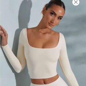 Oh Polly White Square Neck Long Sleeve Crop Top Size 4